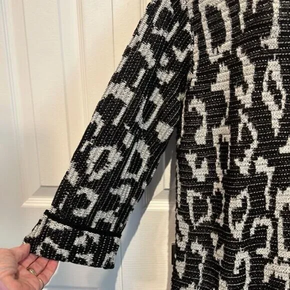 Olsen Europe Black White Patterned Cardigan Size M  10  - Picture 4 of 14